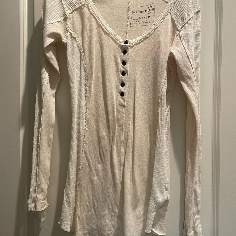 We The Free Cream Long Sleeve Button-Up Top